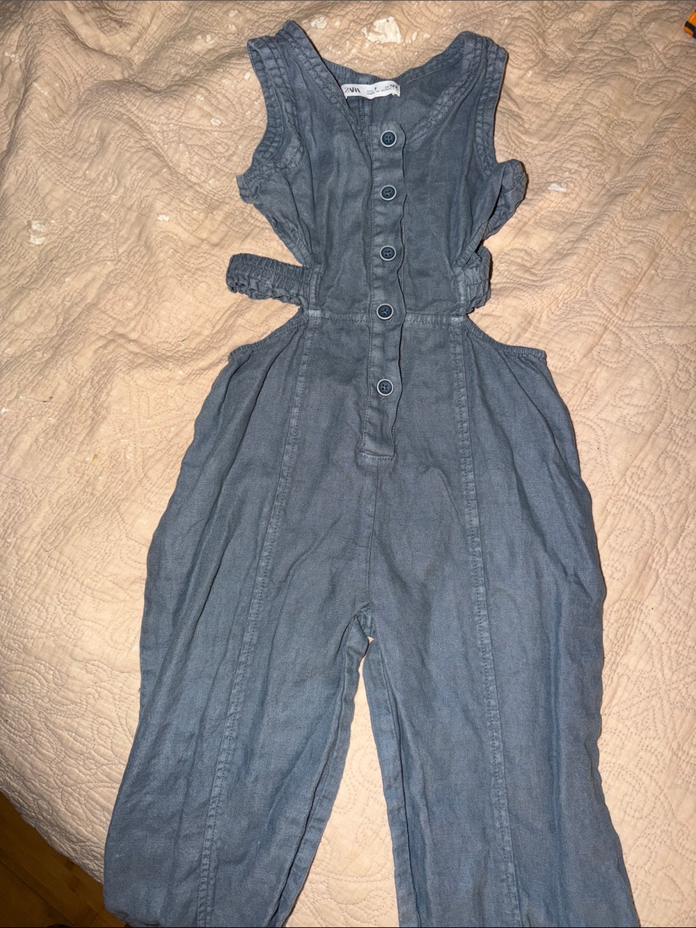 Zara Blue Sleeveless Button-Front Jumpsuit